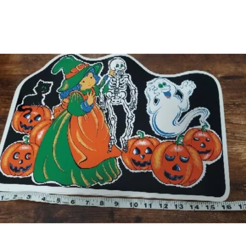 Halloween Decor Placemats Vintage set of 2 Pumpkin Skeleton Witch - Picture 5 of 5